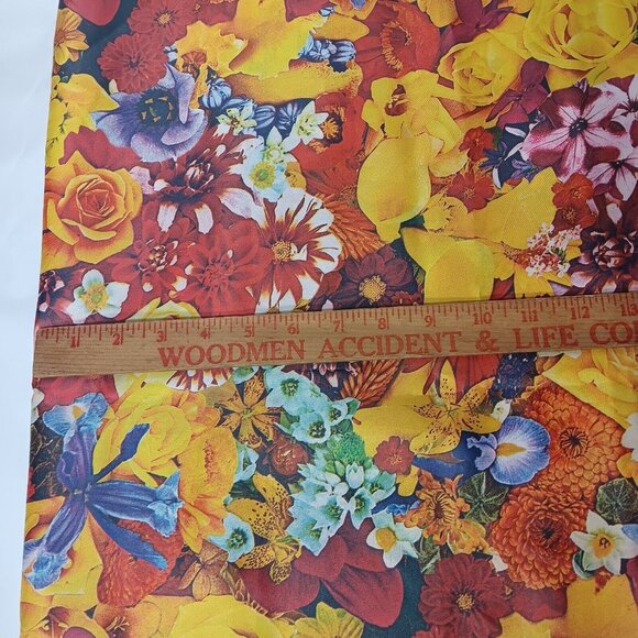 Floral Print Fabric Colorful Bright Red Yellow Purple Woven Non Stretch 3 Yards - Picture 4 of 9